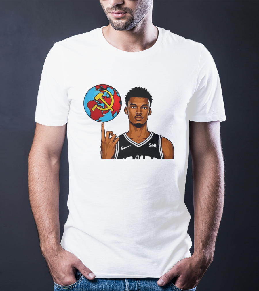 Victor Wembanyama Spinning Basketball With Communist Sickle Globe And Nike Self Jersey T-Shirt