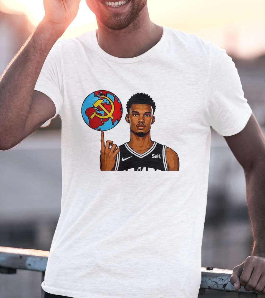 Victor Wembanyama Spinning Basketball With Communist Sickle Globe And Nike Self Jersey T-Shirt