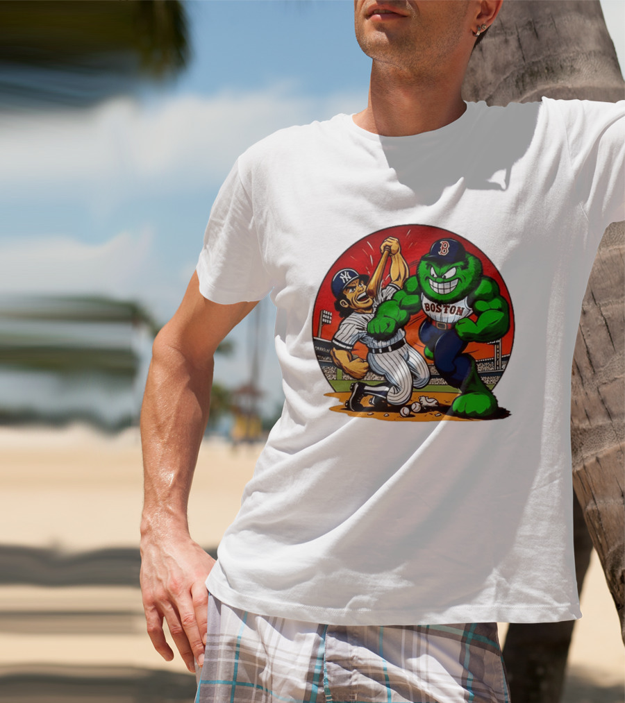 Boston Red Sox Vs New York Yankees Rivalry Cartoon Monsters Showdown T-Shirt