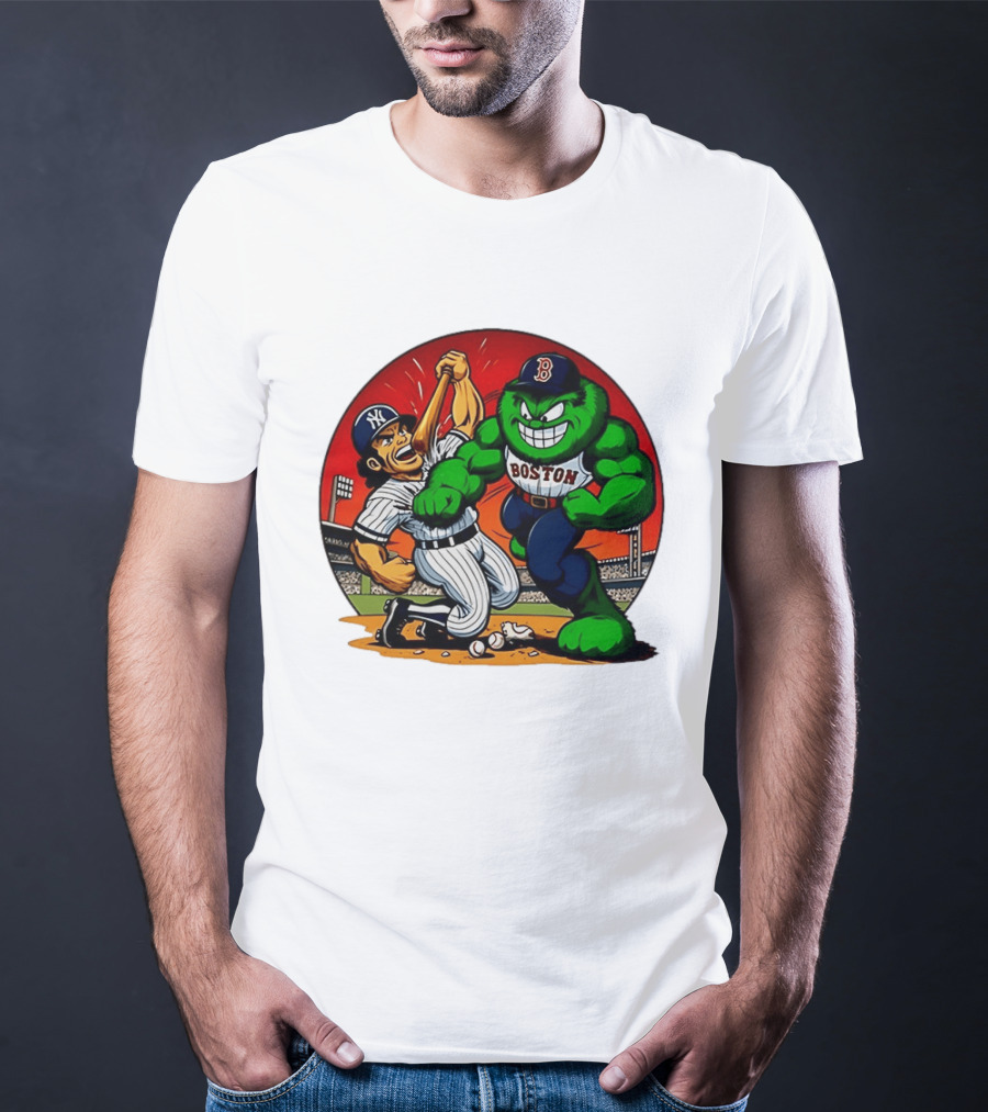 Boston Red Sox Vs New York Yankees Rivalry Cartoon Monsters Showdown T-Shirt