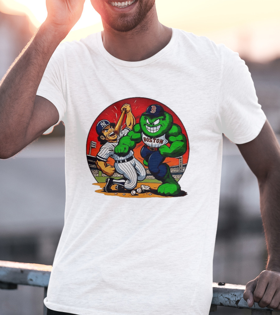 Boston Red Sox Vs New York Yankees Rivalry Cartoon Monsters Showdown T-Shirt