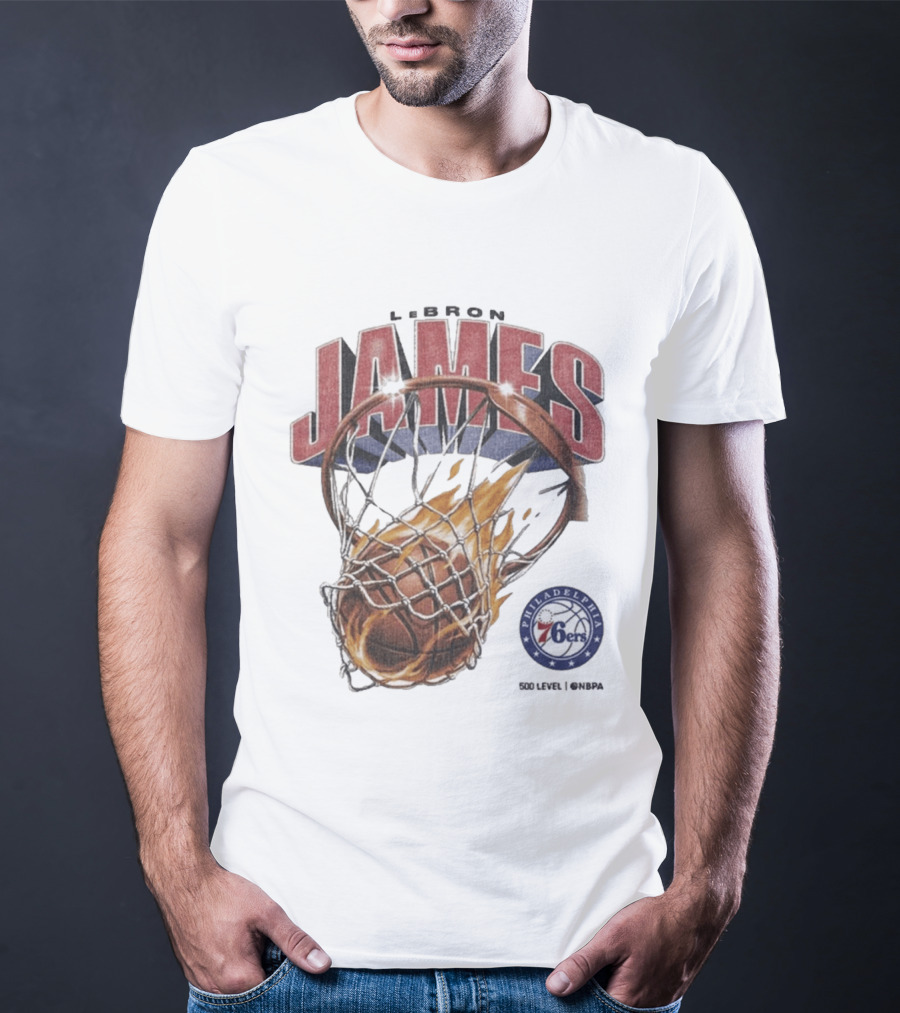 LeBron James Philadelphia 76ers Basketball Hoop Fire NBA 90s T-Shirt