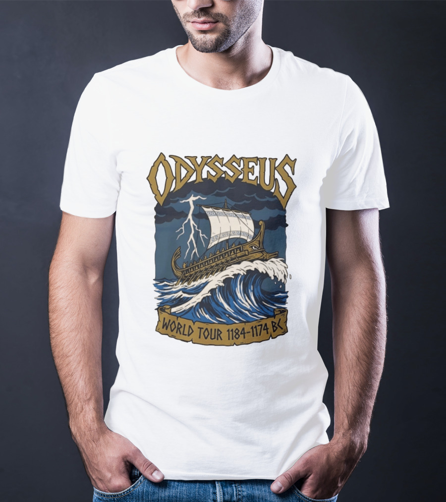 Odysseus World Tour 1184 1174 BC Viking Ship Adventure Wave Breaking Stormy Sea T-Shirt