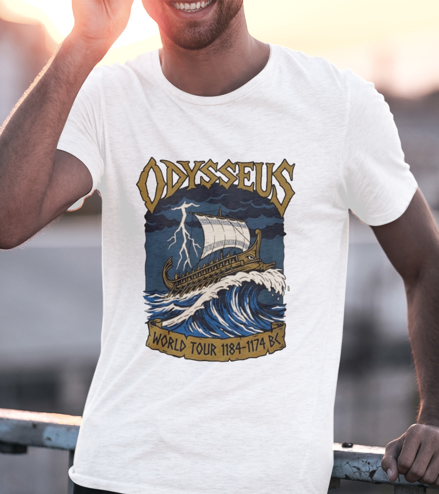 Odysseus World Tour 1184 1174 BC Viking Ship Adventure Wave Breaking Stormy Sea T-Shirt