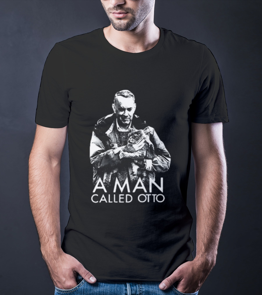 A Man Called Otto Holding Cat In Black And White T-Shirt