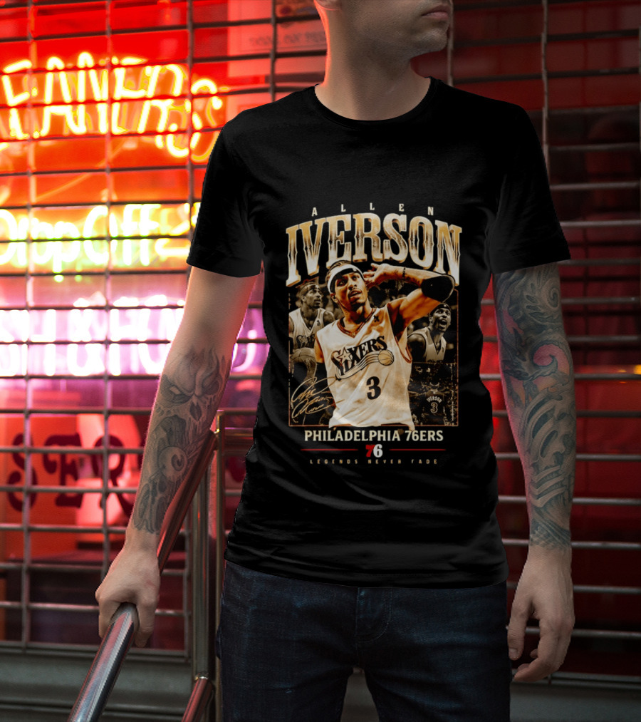 Allen Iverson Philadelphia 76ers Legends Never Fade Basketball Icon Number 3 T-Shirt