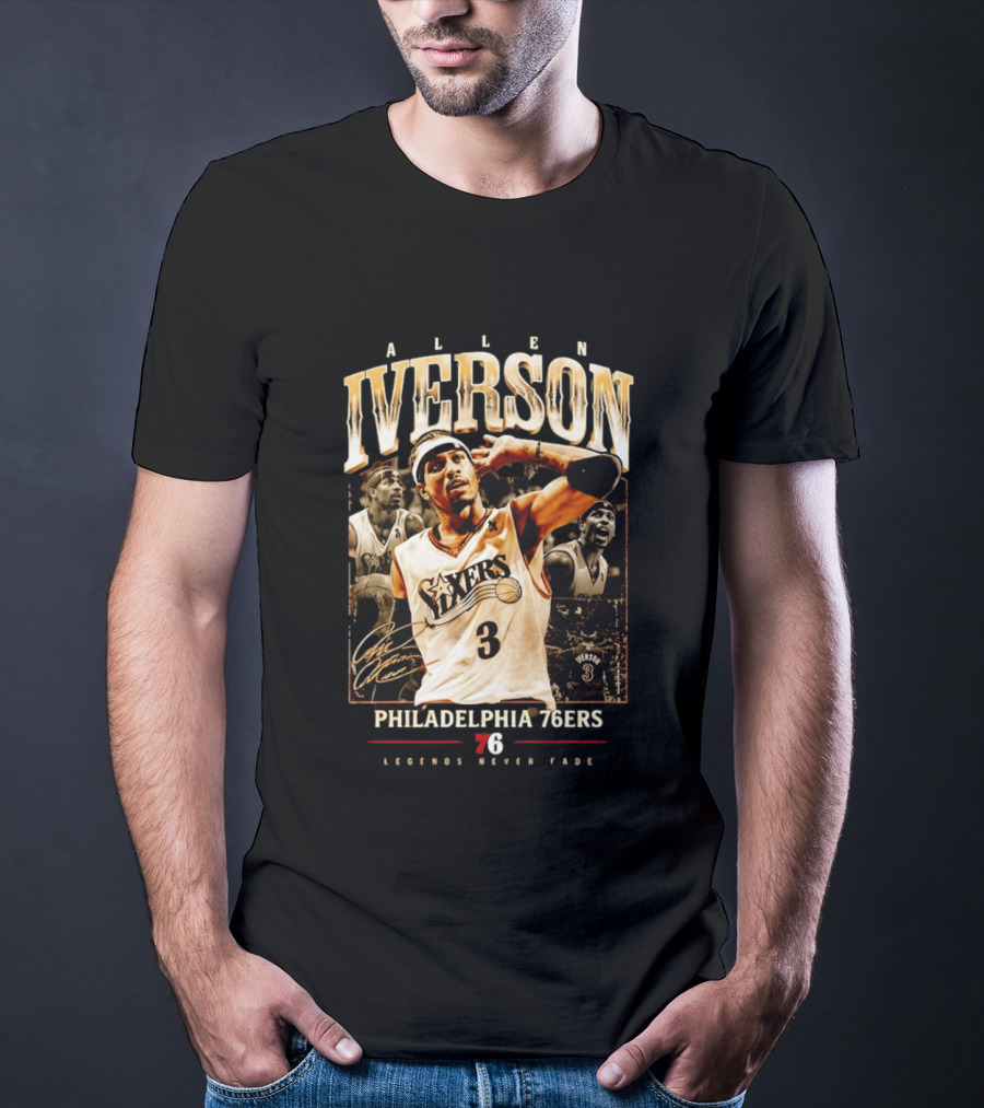 Allen Iverson Philadelphia 76ers Legends Never Fade Basketball Icon Number 3 T-Shirt