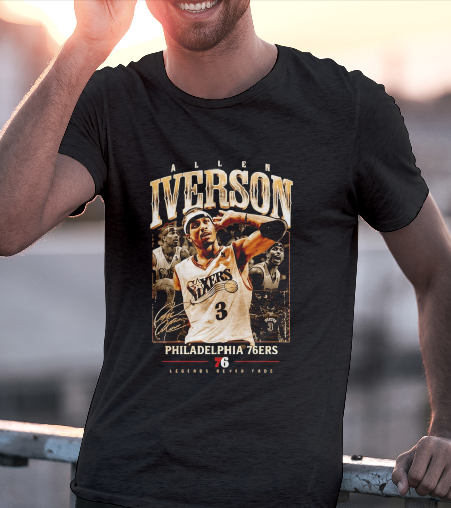 Allen Iverson Philadelphia 76ers Legends Never Fade Basketball Icon Number 3 T-Shirt