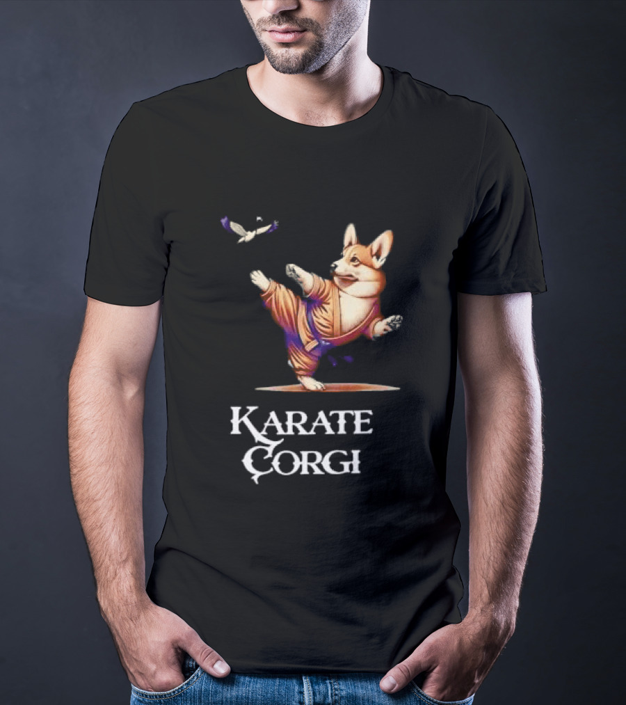 Karate Corgi Flying Crane Martial Arts Animal T-Shirt