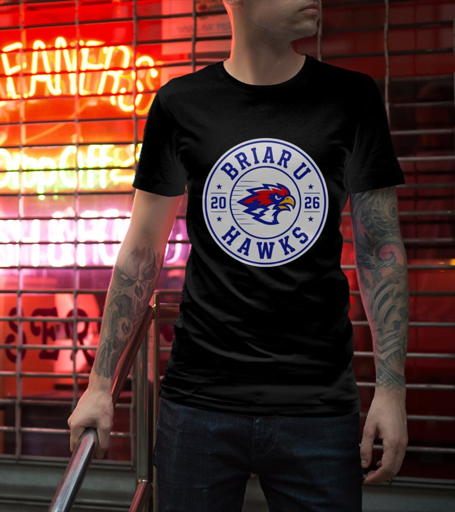 Briar U Hawks 2026 Circle Emblem Red Blue Hawk T-Shirt