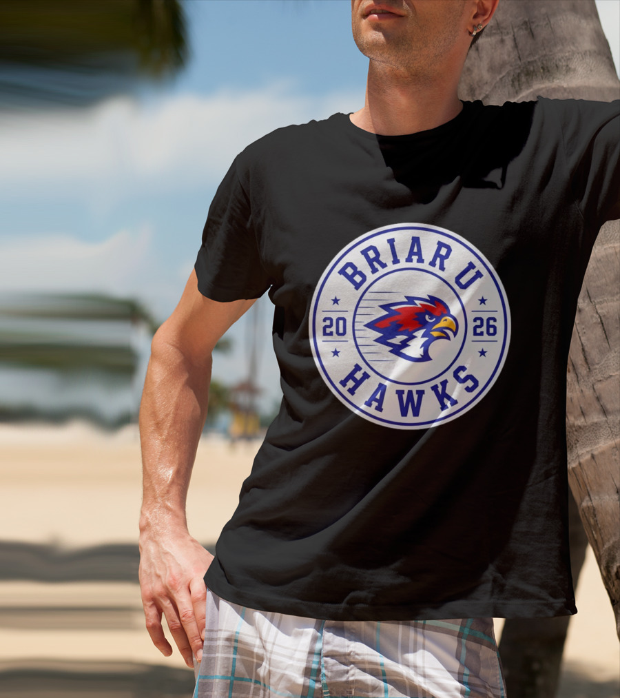 Briar U Hawks 2026 Circle Emblem Red Blue Hawk T-Shirt