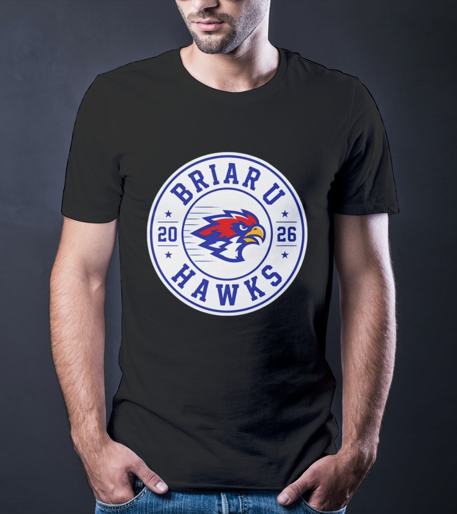 Briar U Hawks 2026 Circle Emblem Red Blue Hawk T-Shirt