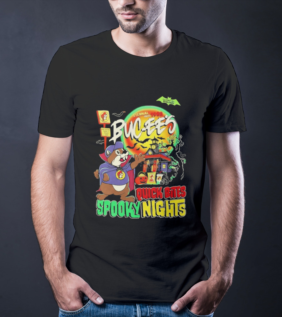 Buc Ee's Eternal Since 1982 Quick Bites Spooky Nights Halloween Glow In The Dark T-Shirt
