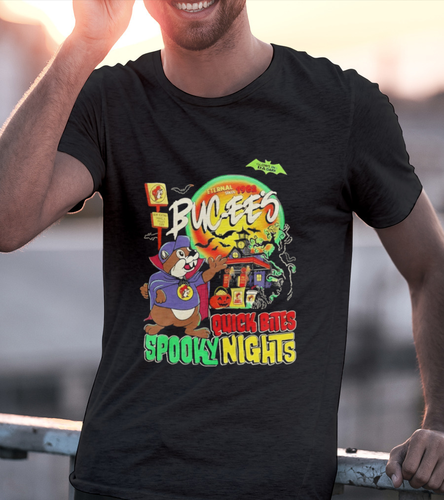 Buc Ee's Eternal Since 1982 Quick Bites Spooky Nights Halloween Glow In The Dark T-Shirt