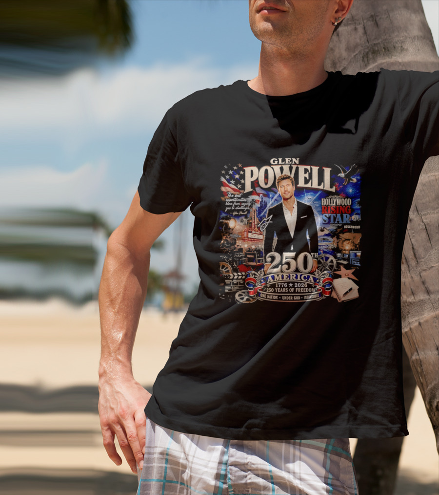 Glen Powell Hollywood Rising Star 250th America 1776 2026 Years Of Freedom T-Shirt