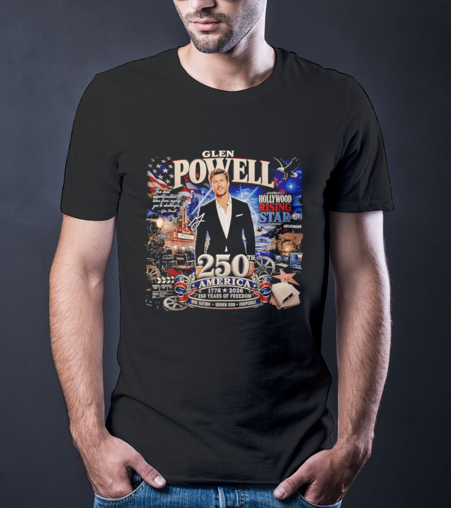 Glen Powell Hollywood Rising Star 250th America 1776 2026 Years Of Freedom T-Shirt