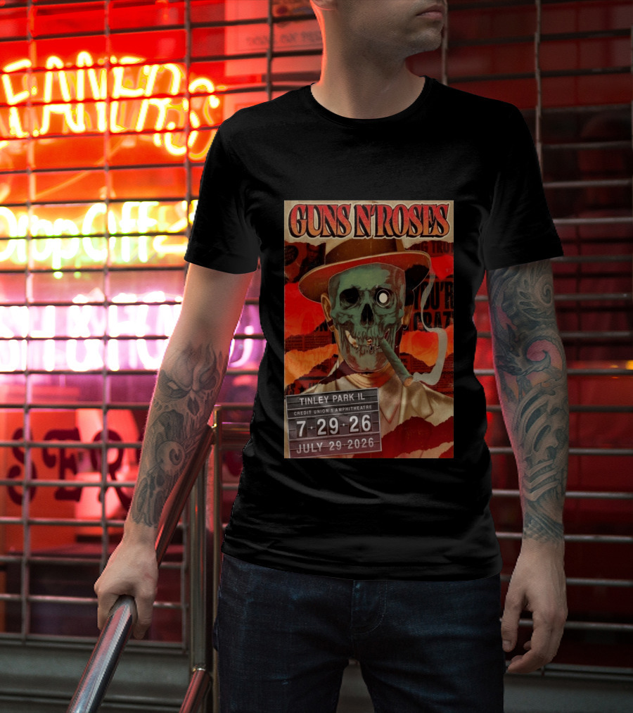 Guns N Roses 07.29.2026 Tinley Park Skull Concert Credit Union Amphitheatre T-Shirt