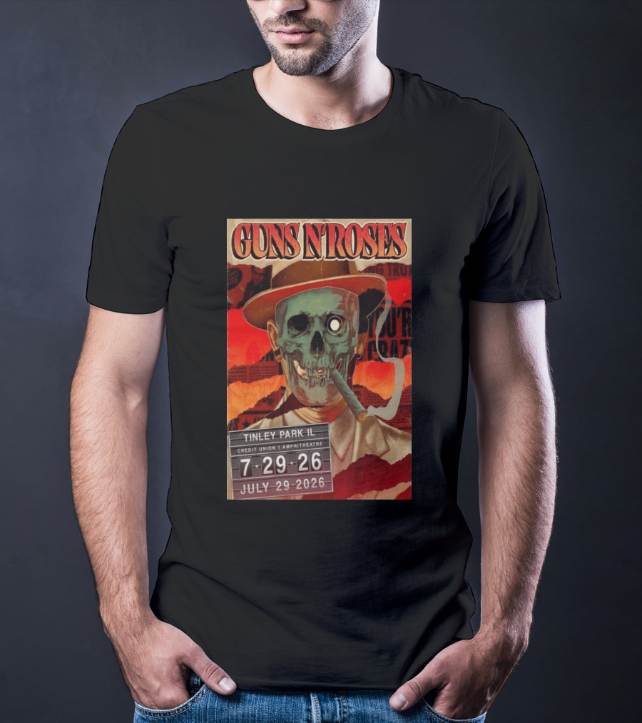Guns N Roses 07.29.2026 Tinley Park Skull Concert Credit Union Amphitheatre T-Shirt