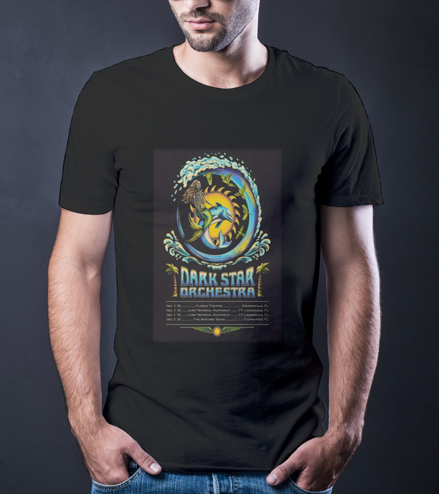 Dark Star Orchestra 2026 Florida Tour Dolphin Skeleton Wave Art And Dates T-Shirt