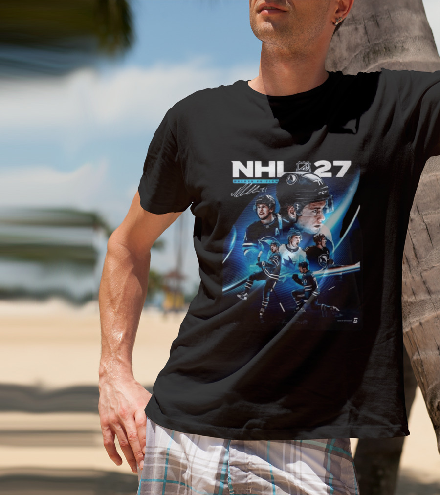 NHL 27 Deluxe Edition Macklin Celebrini Autographed Cover T-Shirt