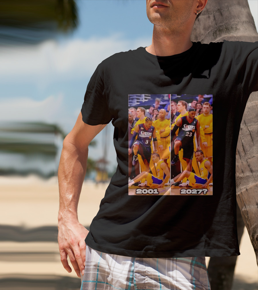 2001 2027 Iverson LeBron Sixers Lakers Step Over Comparison T-Shirt