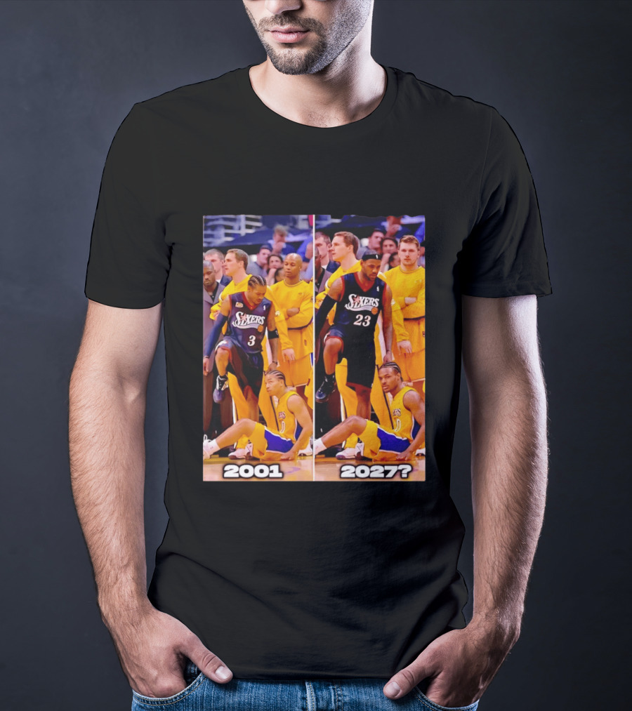 2001 2027 Iverson LeBron Sixers Lakers Step Over Comparison T-Shirt