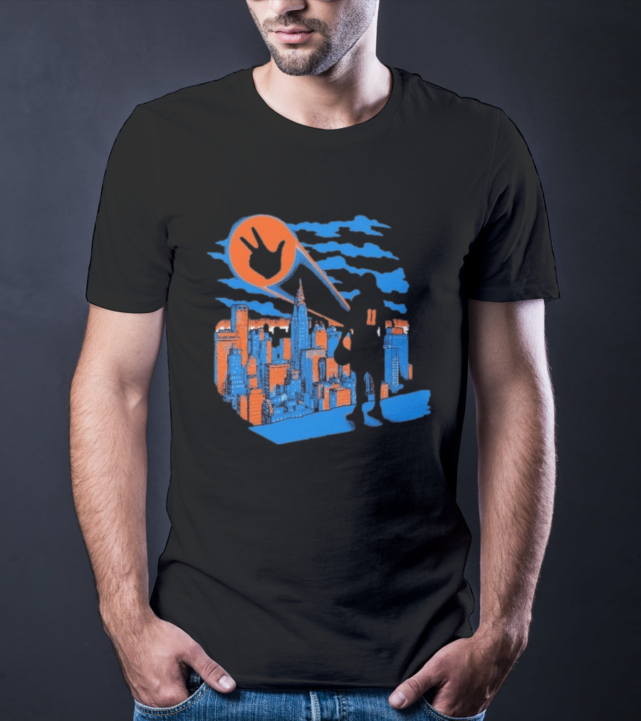 New York Knicks Jalen Brunson NYC Skyline Hero Hand T-Shirt