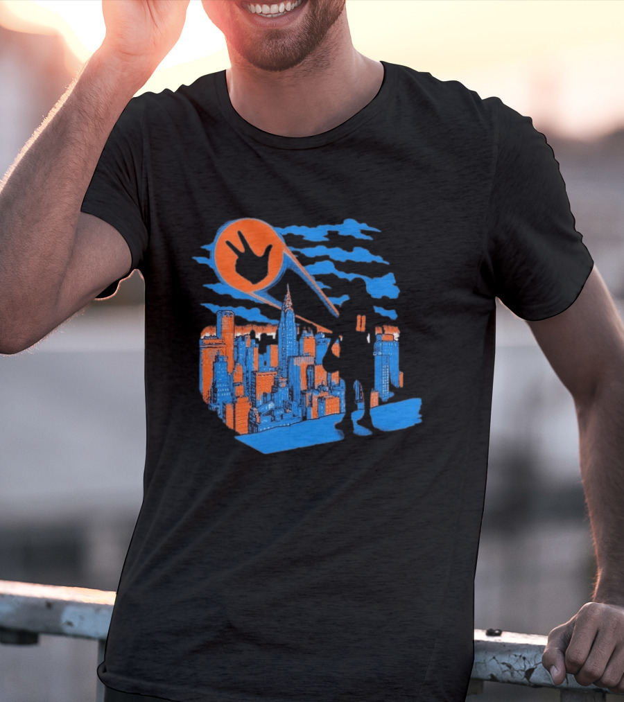 New York Knicks Jalen Brunson NYC Skyline Hero Hand T-Shirt