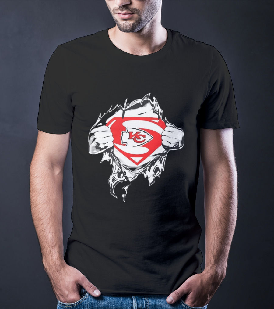 Kansas City Chiefs Superman Rip KC Logo Fan Pride T-Shirt