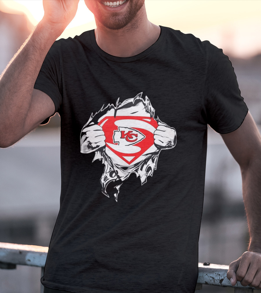 Kansas City Chiefs Superman Rip KC Logo Fan Pride T-Shirt