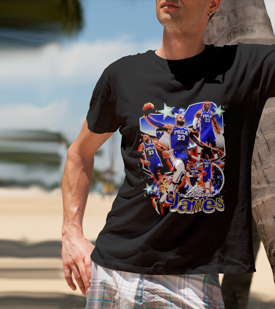 LeBron James Phila 23 Basketball Collage Stars T-Shirt