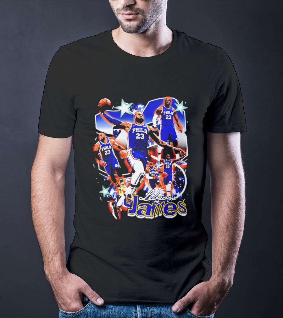 LeBron James Phila 23 Basketball Collage Stars T-Shirt