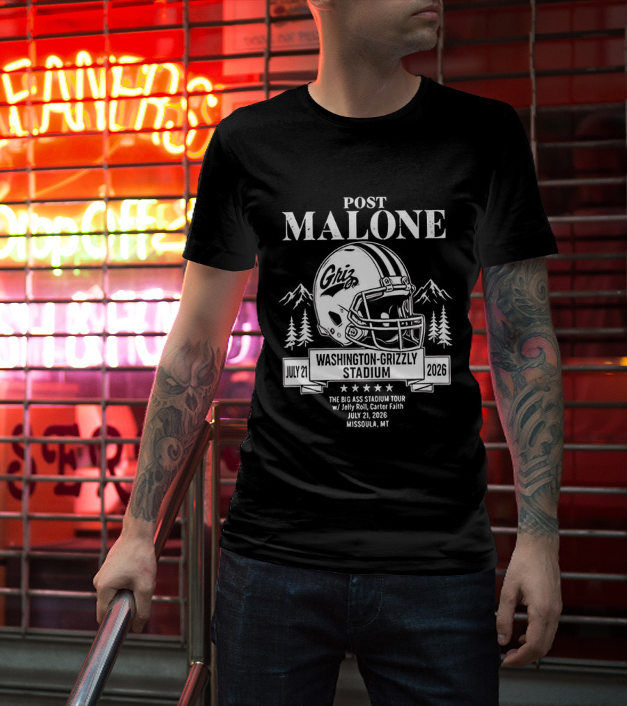 Post Malone Washington Grizzly Stadium Tour 2026 Montana Grizzlies Missoula July 2 T-Shirt