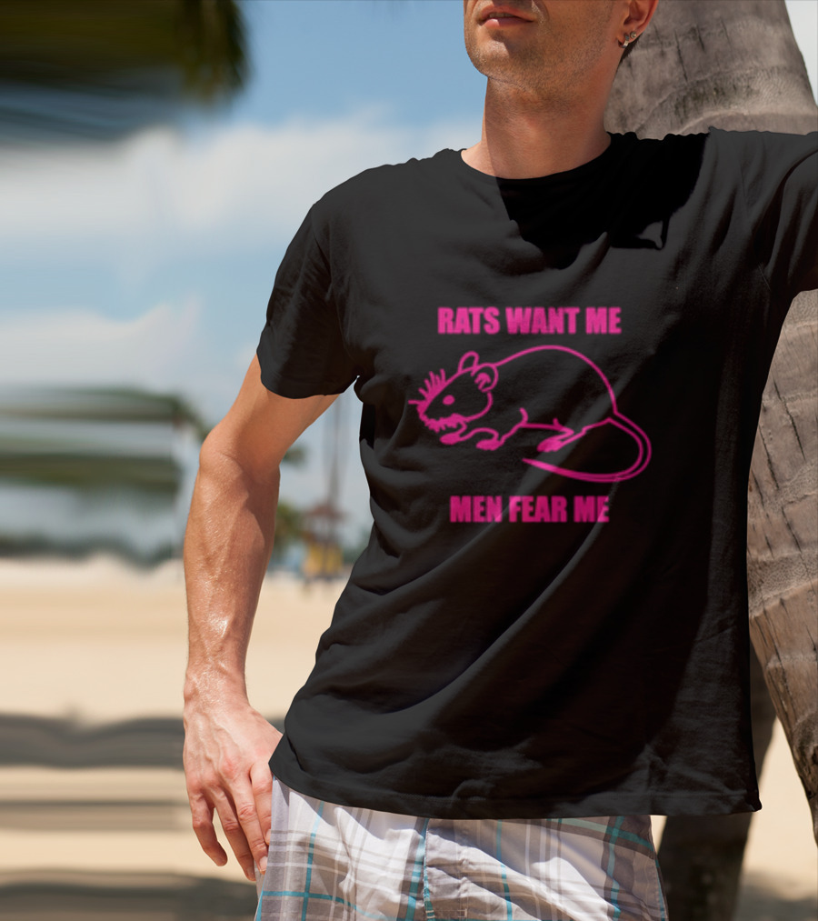 Rats Want Me Men Fear Me Pink Outline Rat Joke T-Shirt