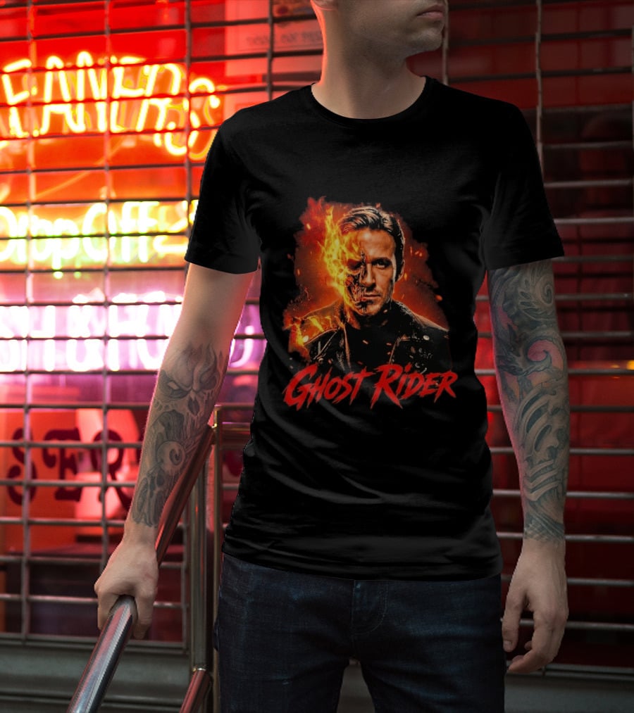 Ryan Gosling Ghost Rider Fiery Half Face Marvel T-Shirt