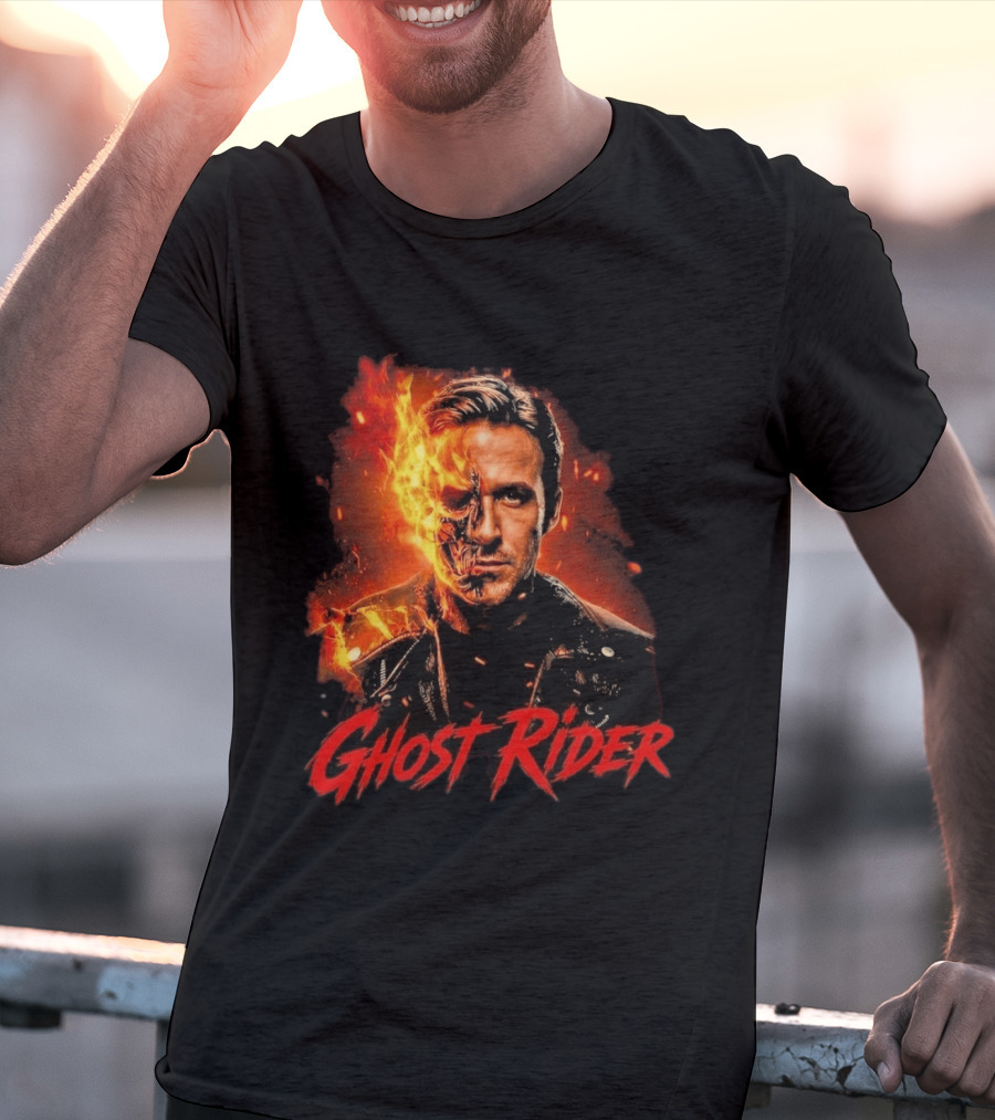 Ryan Gosling Ghost Rider Fiery Half Face Marvel T-Shirt