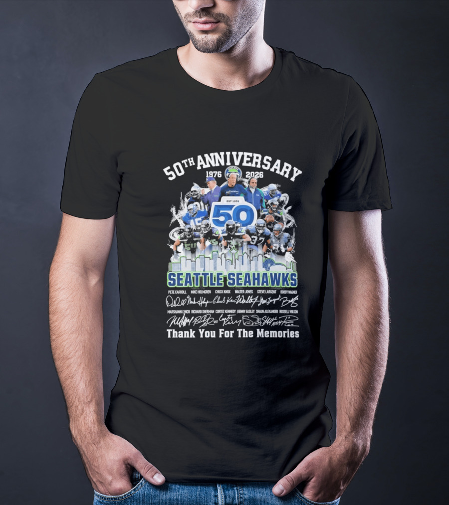 Seattle Seahawks 50th Anniversary 1976 2023 Thank You For The Memories T-Shirt