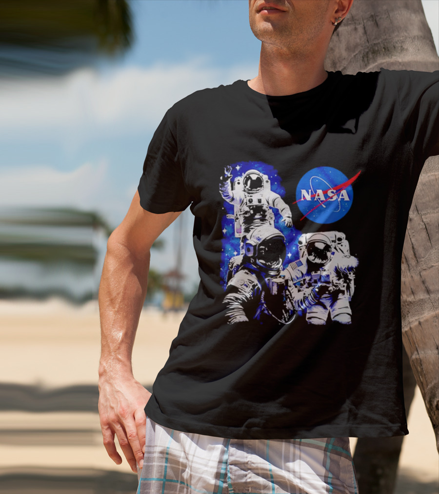 NASA Space Exploration Three Astronauts Floating In Deep Space T-Shirt