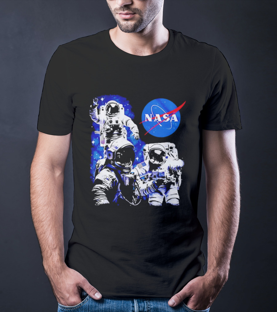 NASA Space Exploration Three Astronauts Floating In Deep Space T-Shirt