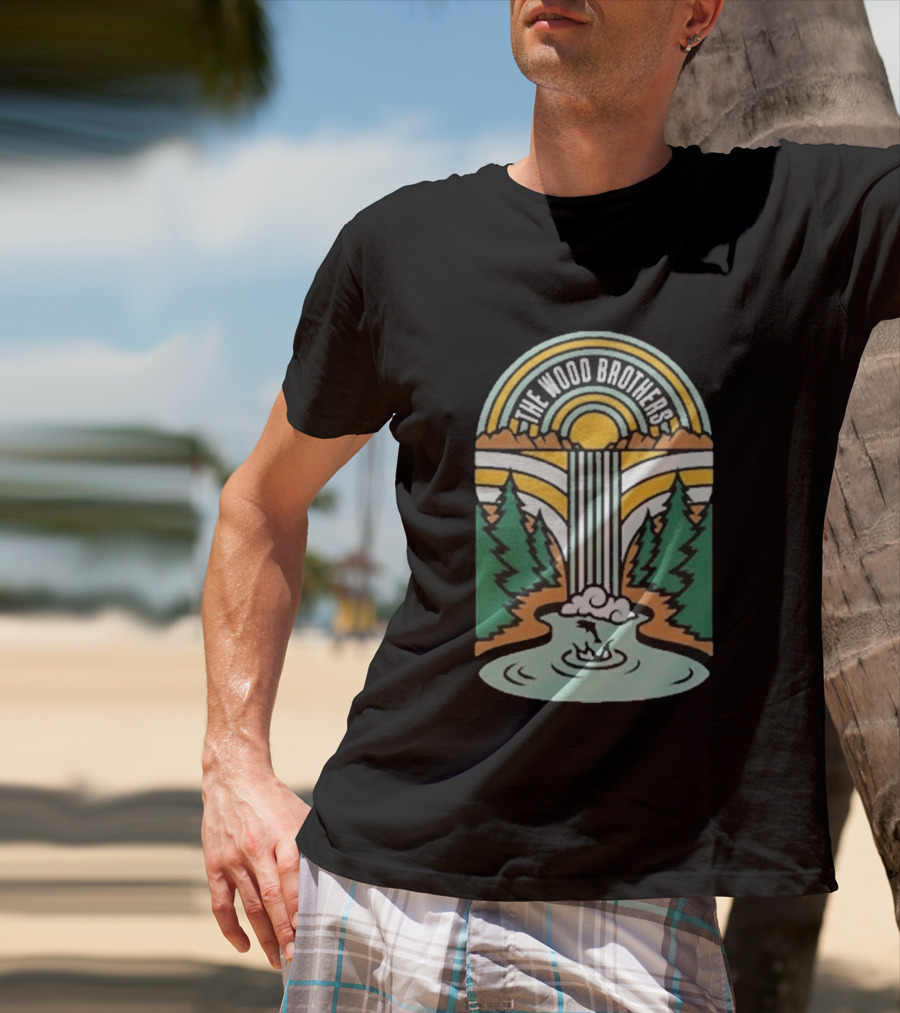 The Wood Brothers Waterfall Nature Scene With Sunburst And River Rapids T-Shirt