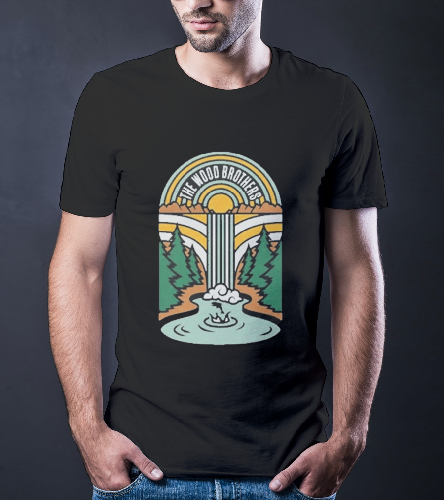 The Wood Brothers Waterfall Nature Scene With Sunburst And River Rapids T-Shirt