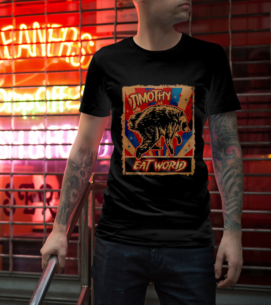 Timothy Raccoon Eat World Retro Starburst T-Shirt