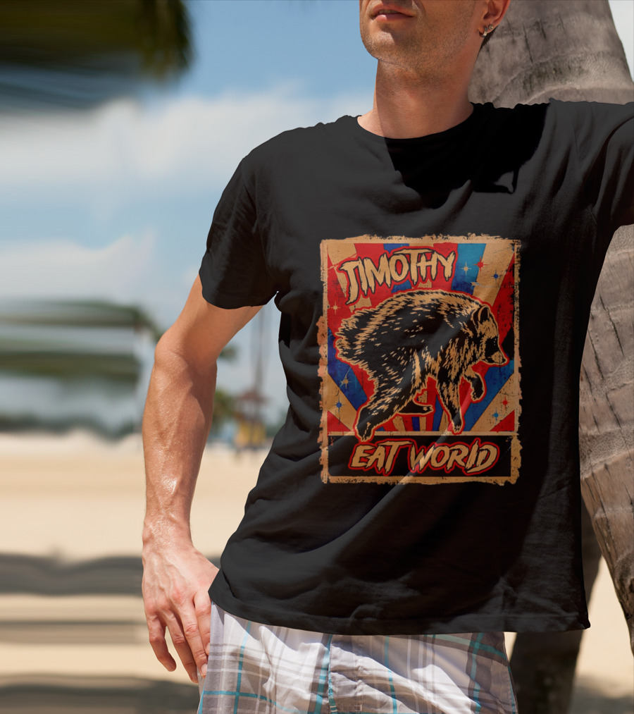 Timothy Raccoon Eat World Retro Starburst T-Shirt