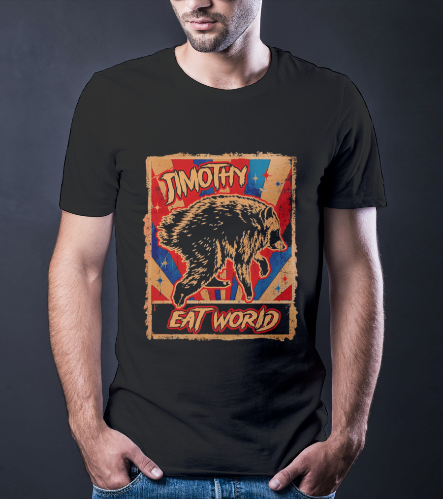 Timothy Raccoon Eat World Retro Starburst T-Shirt