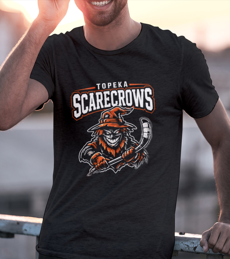 Topeka Scarecrows Sporty Scarecrow Ice Hockey Stick T-Shirt