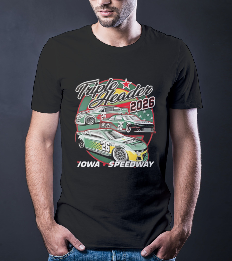 Triple Header 2026 Iowa Speedway Racing Cars Stars T-Shirt