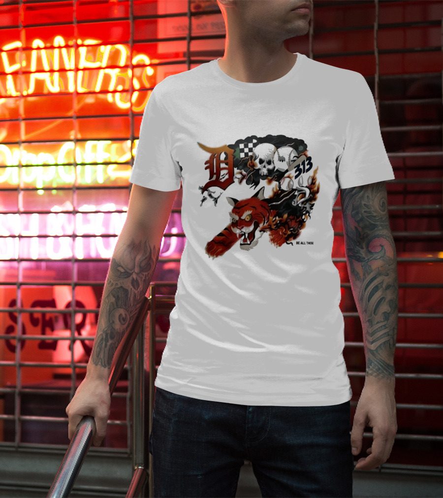 Detroit Tigers Boys & Girls Clubs Of Greater Detroit 313 Skulls Tiger Flame 2026 T-Shirt