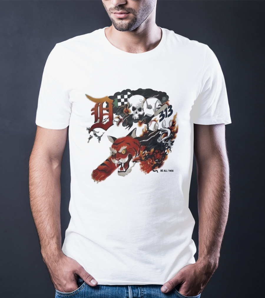 Detroit Tigers Boys & Girls Clubs Of Greater Detroit 313 Skulls Tiger Flame 2026 T-Shirt