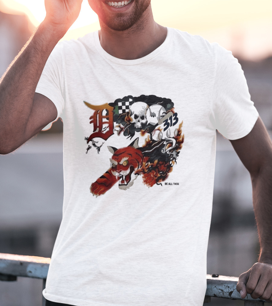 Detroit Tigers Boys & Girls Clubs Of Greater Detroit 313 Skulls Tiger Flame 2026 T-Shirt