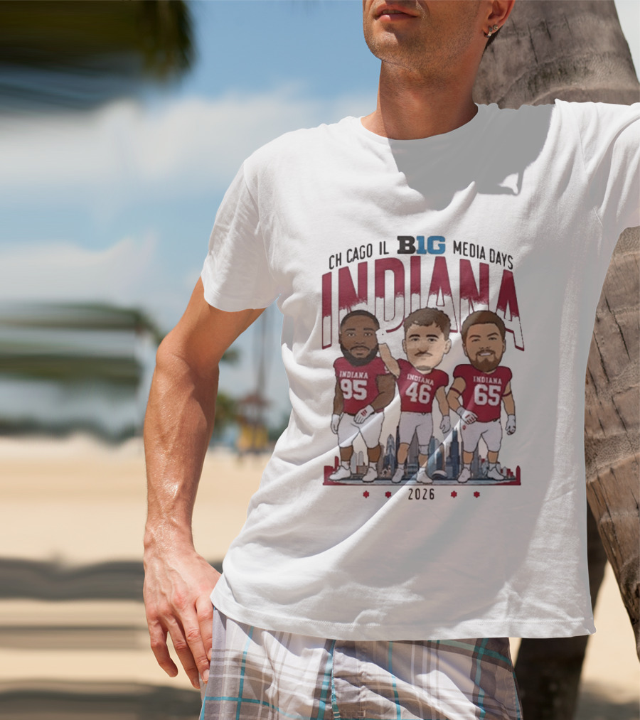 Indiana Hoosiers Big Ten Media Days 2026 Chicago Player Caricature T-Shirt